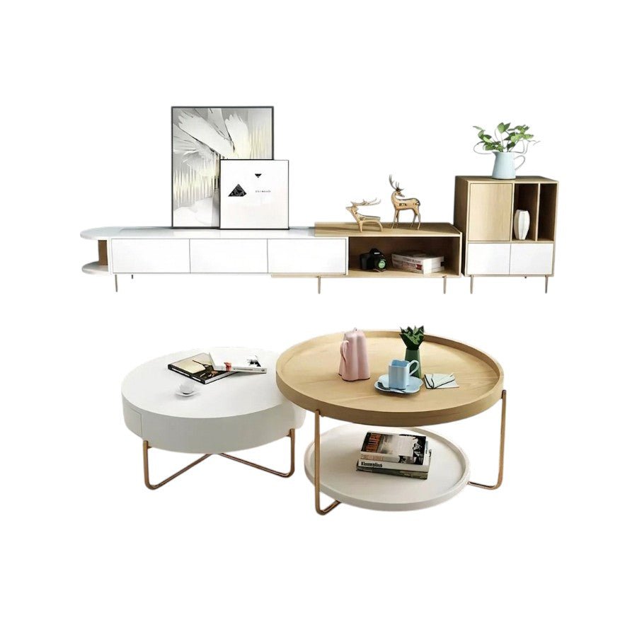 Harper Oak Nesting Coffee Table Set | Modern Contemporary Wooden Top with Painted Steel Frame – White & Oak Finish - Sleek Furniture