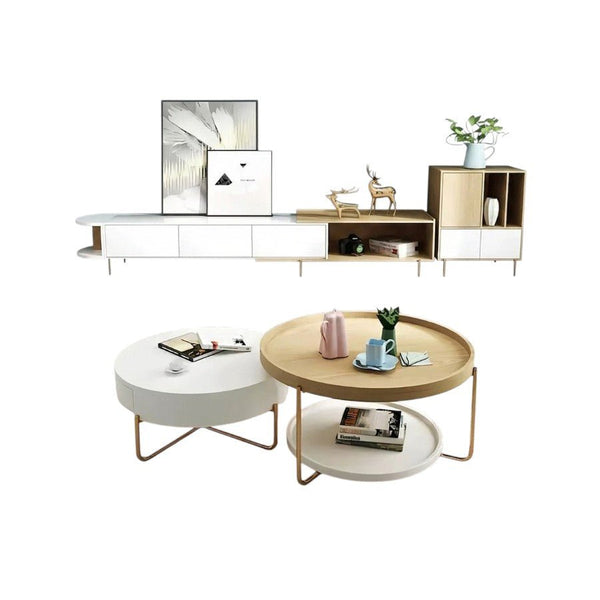 Harper Oak Nesting Coffee Table Set | Modern Contemporary Wooden Top with Painted Steel Frame – White & Oak Finish - Sleek Furniture