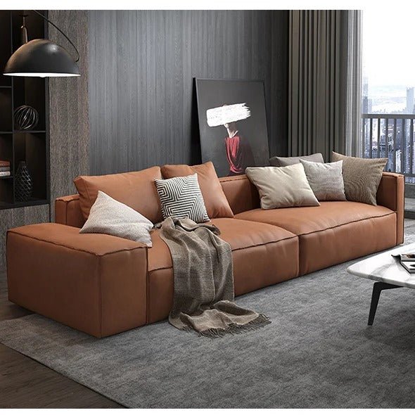 Hartste Modern Three Seater Sofa – Leathaire Faux Leather Upholstered 3 Seater Couch, Contemporary Living Room Sofa (Brown & Custom Colours Available) - Sleek Furniture