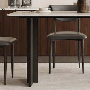 Hasegawa Sintered Stone Dining Table with Black Metal Legs, Modern Rectangular Dining Room Table, Contemporary Kitchen & Dining Table, Black or White Finish - Sleek Furniture