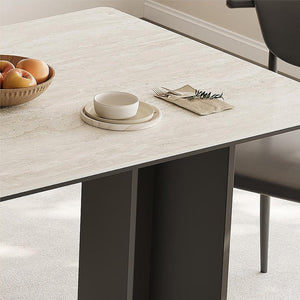 Hasegawa Sintered Stone Dining Table with Black Metal Legs, Modern Rectangular Dining Room Table, Contemporary Kitchen & Dining Table, Black or White Finish - Sleek Furniture