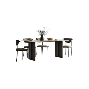 Hasegawa Sintered Stone Dining Table with Black Metal Legs, Modern Rectangular Dining Room Table, Contemporary Kitchen & Dining Table, Black or White Finish - Sleek Furniture