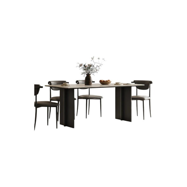 Hasegawa Sintered Stone Dining Table with Black Metal Legs, Modern Rectangular Dining Room Table, Contemporary Kitchen & Dining Table, Black or White Finish - Sleek Furniture