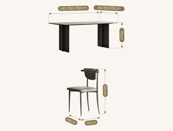 Hasegawa Sintered Stone Dining Table with Black Metal Legs, Modern Rectangular Dining Room Table, Contemporary Kitchen & Dining Table, Black or White Finish - Sleek Furniture
