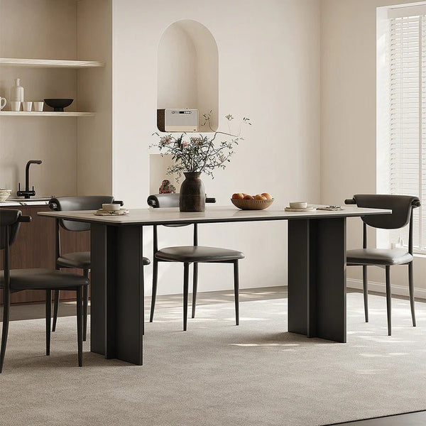 Hasegawa Sintered Stone Dining Table with Black Metal Legs, Modern Rectangular Dining Room Table, Contemporary Kitchen & Dining Table, Black or White Finish - Sleek Furniture