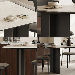 Hasegawa Sintered Stone Dining Table with Black Metal Legs, Modern Rectangular Dining Room Table, Contemporary Kitchen & Dining Table, Black or White Finish - Sleek Furniture