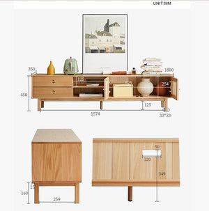 Haygashen Rattan TV Stand – Wooden Oak Finish Media Console with Rattan Front Storage Cabinet, Modern Living Room TV Unit - Sleek Furniture