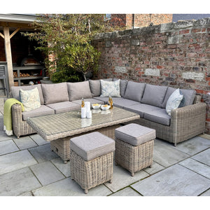 Amalfi Outdoor Large Corner Set with Adjustable Riser Table & 2 Stools – Modular HDPE Wicker & Powder-Coated Aluminium - My Store