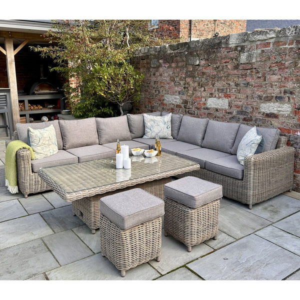 Amalfi Outdoor Large Corner Set with Adjustable Riser Table & 2 Stools – Modular HDPE Wicker & Powder-Coated Aluminium - My Store