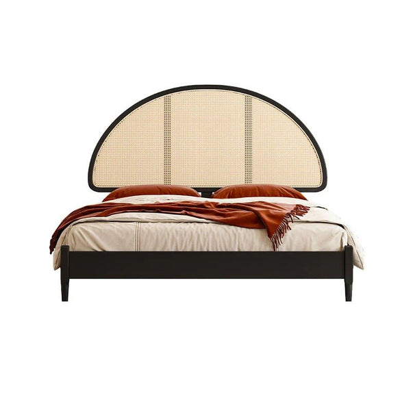 Heather Rattan Bed Frame – King Size / Super King Size Wooden Bedstead, Contemporary Black Finish - Sleek Furniture