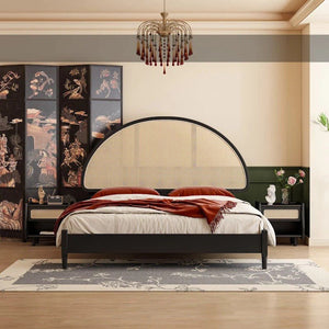 Heather Rattan Bed Frame – King Size / Super King Size Wooden Bedstead, Contemporary Black Finish - Sleek Furniture