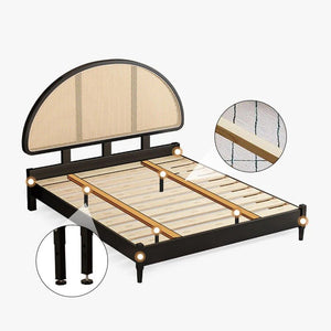 Heather Rattan Bed Frame – King Size / Super King Size Wooden Bedstead, Contemporary Black Finish - Sleek Furniture