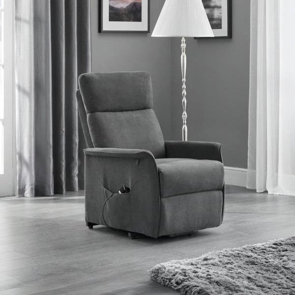 Helena Electric Rise & Recline Chair – Charcoal Fabric Mobility Armchair with Lift Assist - Sleek Furniture