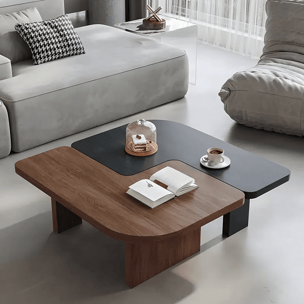 Helios Square Coffee Table Set | Solid Wood Nesting Tables in Black & Walnut Finish | Modern Contemporary Living Room Tables - Sleek Furniture