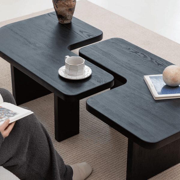 Helios Square Coffee Table Set | Solid Wood Nesting Tables in Black & Walnut Finish | Modern Contemporary Living Room Tables - Sleek Furniture