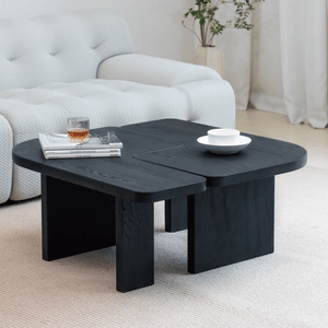 Helios Square Coffee Table Set | Solid Wood Nesting Tables in Black & Walnut Finish | Modern Contemporary Living Room Tables - Sleek Furniture