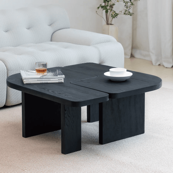 Helios Square Coffee Table Set | Solid Wood Nesting Tables in Black & Walnut Finish | Modern Contemporary Living Room Tables - Sleek Furniture