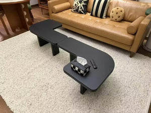 Helios Square Coffee Table Set | Solid Wood Nesting Tables in Black & Walnut Finish | Modern Contemporary Living Room Tables - Sleek Furniture