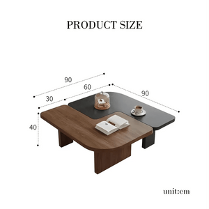 Helios Square Coffee Table Set | Solid Wood Nesting Tables in Black & Walnut Finish | Modern Contemporary Living Room Tables - Sleek Furniture