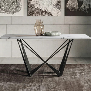 Helix Sintered Stone Dining Table Set with Black Steel Base, Modern Rectangular Dining Table and Chairs Set, Contemporary Dining Room Furniture - Sleek Furniture