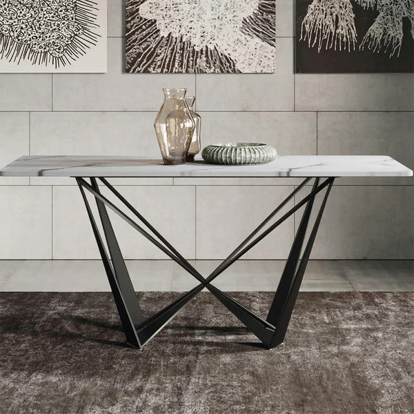Helix Sintered Stone Dining Table Set with Black Steel Base, Modern Rectangular Dining Table and Chairs Set, Contemporary Dining Room Furniture - Sleek Furniture