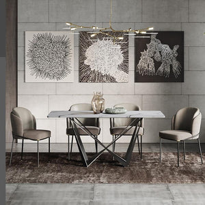 Helix Sintered Stone Dining Table Set with Black Steel Base, Modern Rectangular Dining Table and Chairs Set, Contemporary Dining Room Furniture - Sleek Furniture