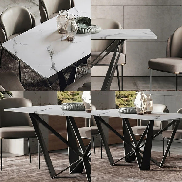 Helix Sintered Stone Dining Table Set with Black Steel Base, Modern Rectangular Dining Table and Chairs Set, Contemporary Dining Room Furniture - Sleek Furniture