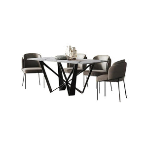 Helix Sintered Stone Dining Table Set with Black Steel Base, Modern Rectangular Dining Table and Chairs Set, Contemporary Dining Room Furniture - Sleek Furniture