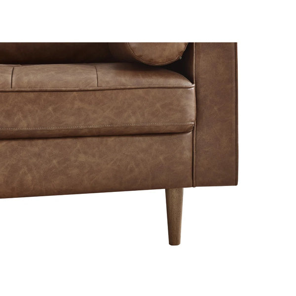 Henley 2 Seater Brown Faux Leather Sofa with Button Detailing & Bolster Cushions - Sleek Furniture