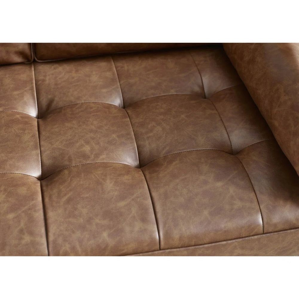 Henley 2 Seater Brown Faux Leather Sofa with Button Detailing & Bolster Cushions - Sleek Furniture