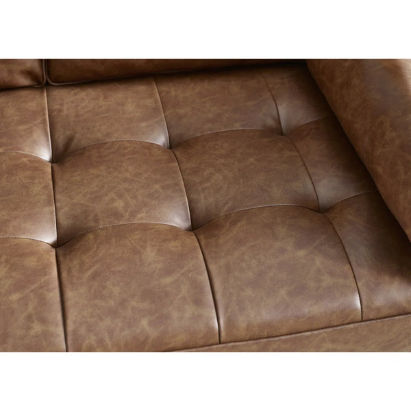Henley 2 Seater Brown Faux Leather Sofa with Button Detailing & Bolster Cushions - Sleek Furniture