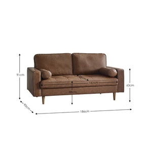 Henley 3 Seater Faux Leather Sofa with Bolster Cushions – Brown - Sleek Furniture