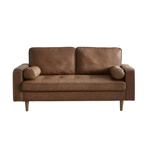 Henley 3 Seater Faux Leather Sofa with Bolster Cushions – Brown - Sleek Furniture