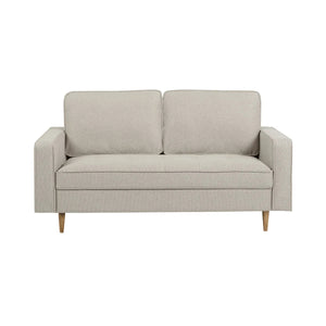Henrietta Beige Chenille 3 Seater Sofa with Tufted Seat & Wooden Legs - Sleek Furniture