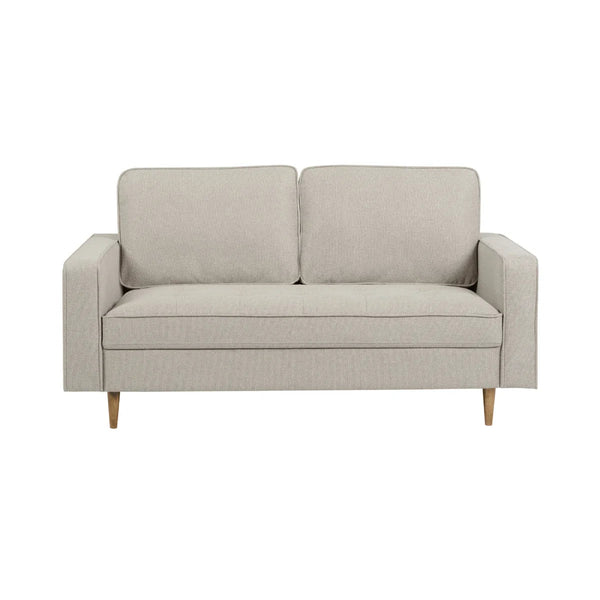 Henrietta Beige Chenille 3 Seater Sofa with Tufted Seat & Wooden Legs - Sleek Furniture
