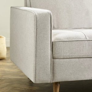 Henrietta Beige Chenille 3 Seater Sofa with Tufted Seat & Wooden Legs - Sleek Furniture