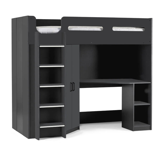 Hercules High Sleeper Bed with Integrated Wardrobe, Shelving & Glow-in-the-Dark Steps - Sleek Furniture