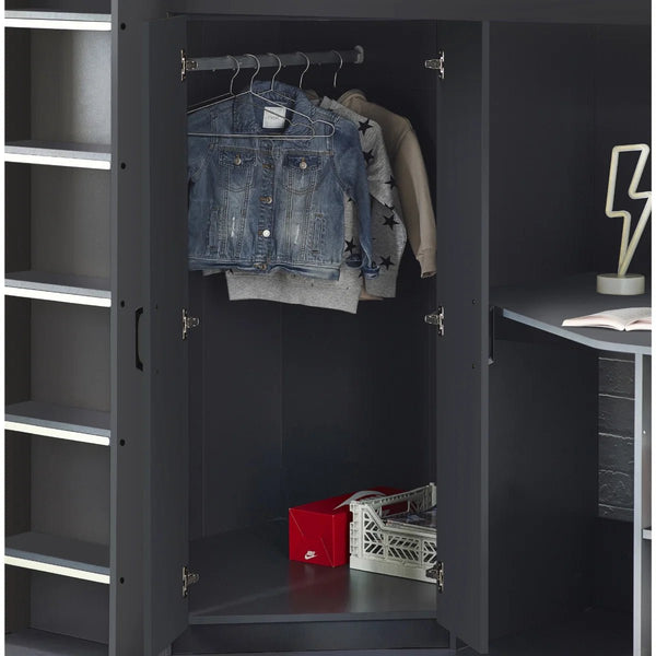 Hercules High Sleeper Bed with Integrated Wardrobe, Shelving & Glow-in-the-Dark Steps - Sleek Furniture