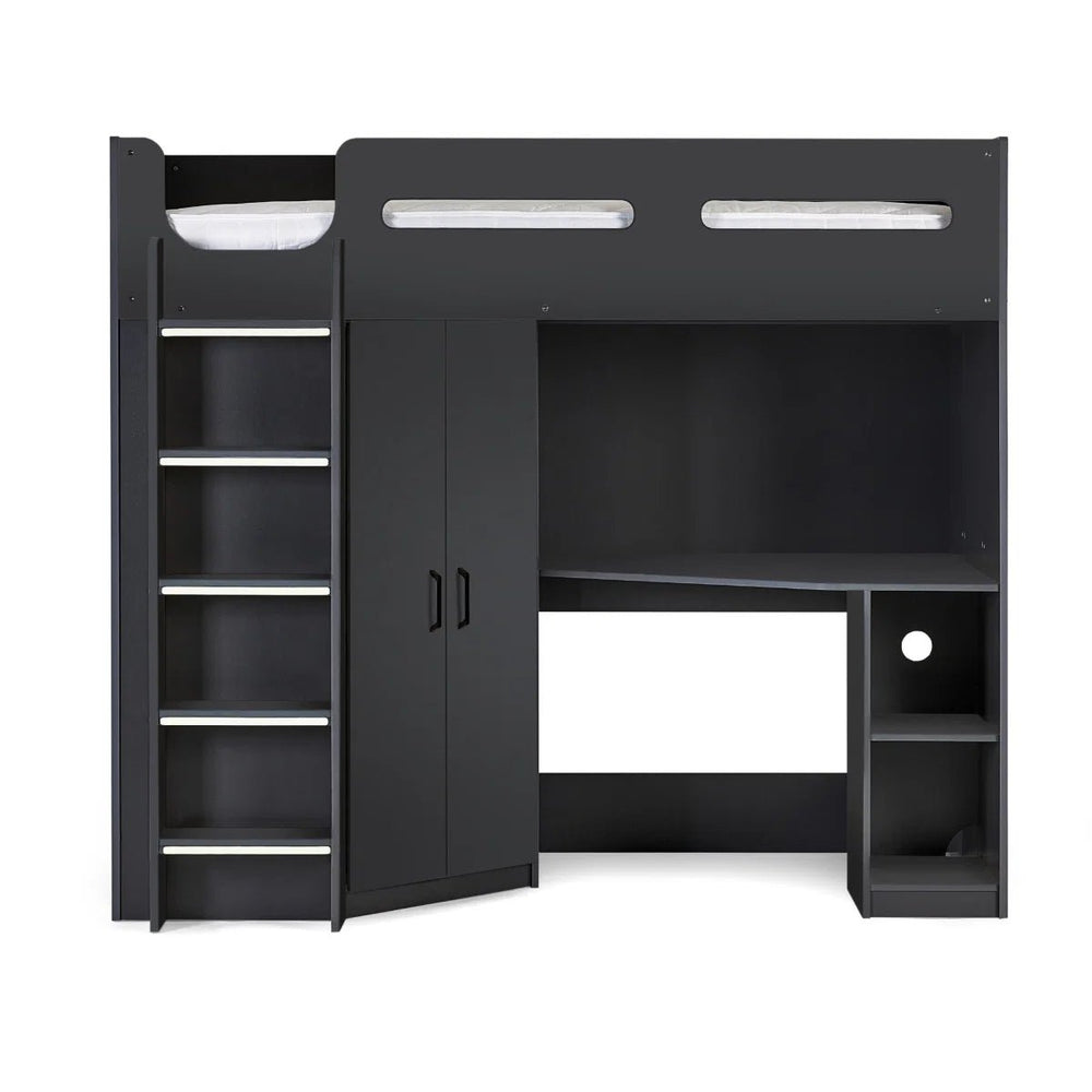 Hercules High Sleeper Bed with Integrated Wardrobe, Shelving & Glow-in-the-Dark Steps - Sleek Furniture