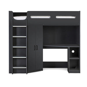 Hercules High Sleeper Bed with Integrated Wardrobe, Shelving & Glow-in-the-Dark Steps - Sleek Furniture