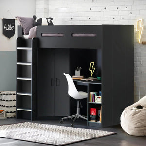 Hercules High Sleeper Bed with Integrated Wardrobe, Shelving & Glow-in-the-Dark Steps - Sleek Furniture