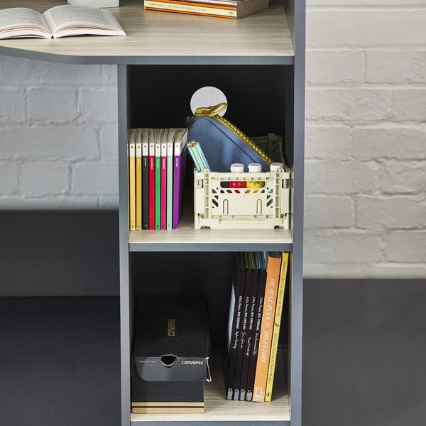 Hercules High Sleeper Bed with Wardrobe, Shelving & Glow-in-the-Dark Steps – Wood Grain & Anthracite - Sleek Furniture