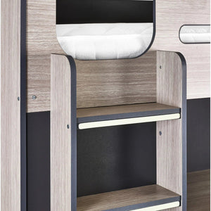 Hercules High Sleeper Bed with Wardrobe, Shelving & Glow-in-the-Dark Steps – Wood Grain & Anthracite - Sleek Furniture