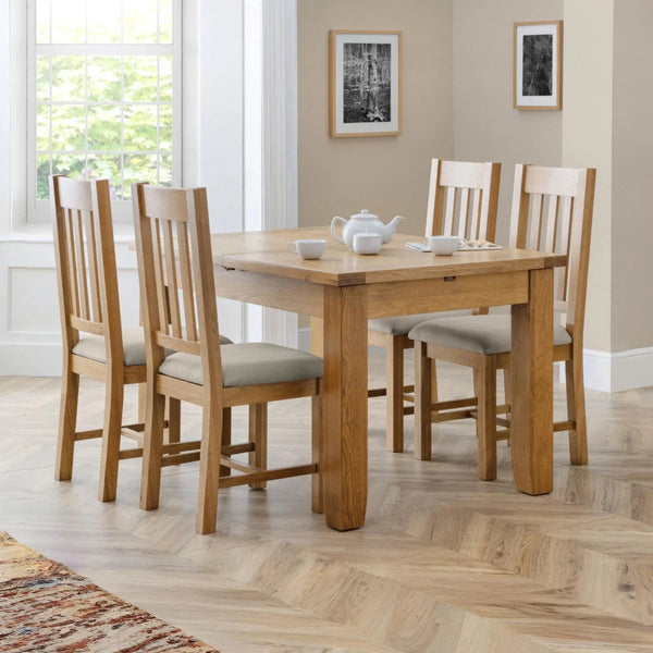 Hereford Solid White Oak Dining Chairs Set of 2 with Taupe Linen Upholstered Seats, Slatted Back, Waxed Finish, Wooden Dining Chair Pair - Sleek Furniture