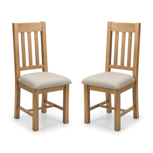 Hereford Solid White Oak Dining Chairs Set of 2 with Taupe Linen Upholstered Seats, Slatted Back, Waxed Finish, Wooden Dining Chair Pair - Sleek Furniture