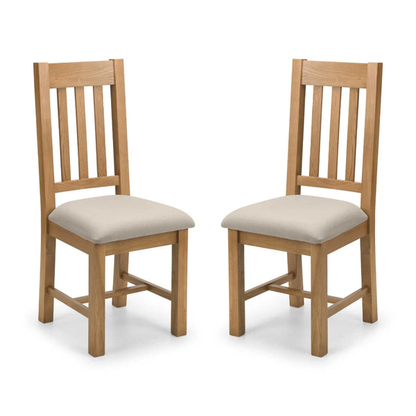 Hereford Solid White Oak Dining Chairs Set of 2 with Taupe Linen Upholstered Seats, Slatted Back, Waxed Finish, Wooden Dining Chair Pair - Sleek Furniture