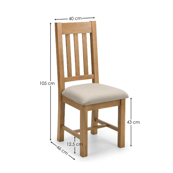 Hereford Solid White Oak Dining Chairs Set of 2 with Taupe Linen Upholstered Seats, Slatted Back, Waxed Finish, Wooden Dining Chair Pair - Sleek Furniture