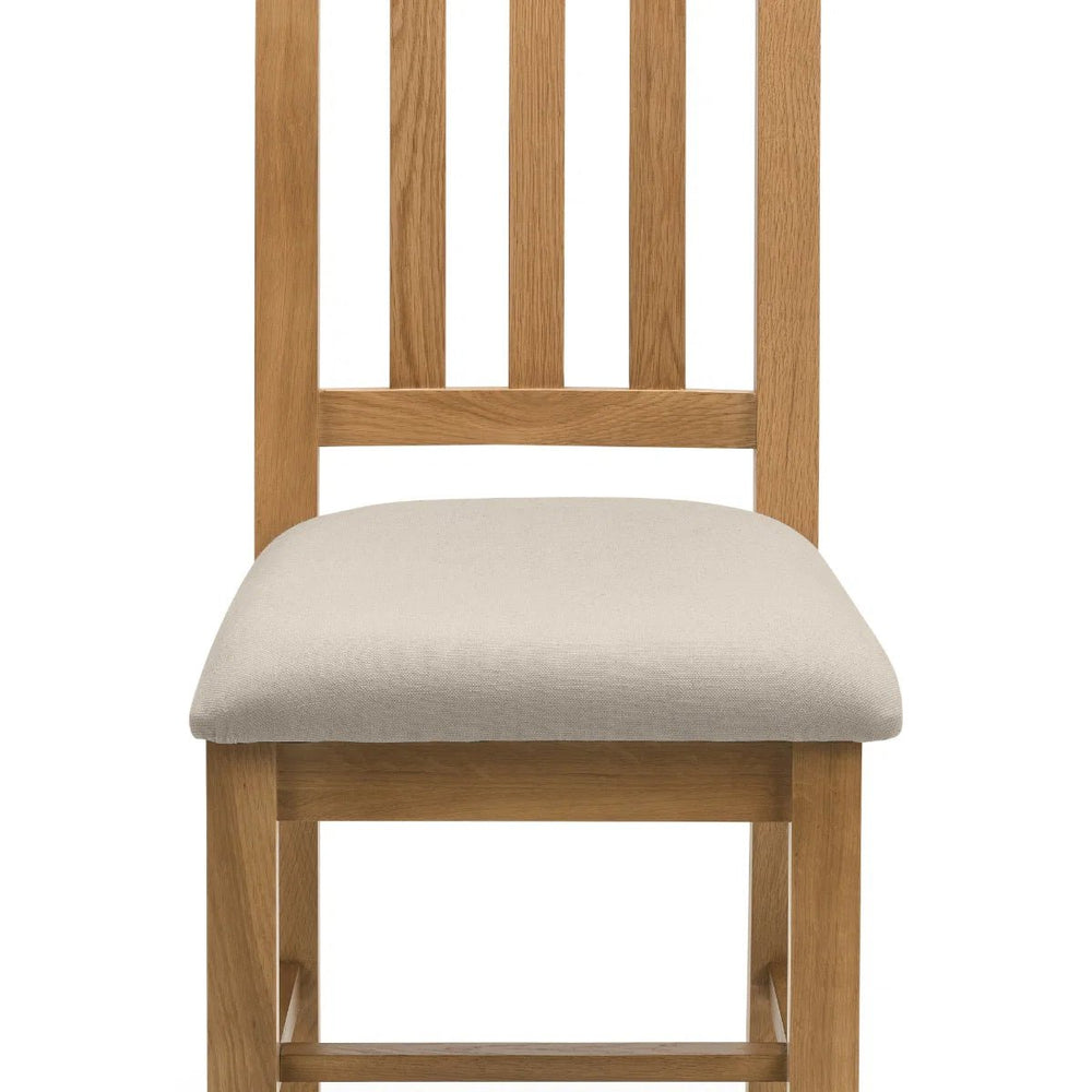 Hereford Solid White Oak Dining Chairs Set of 2 with Taupe Linen Upholstered Seats, Slatted Back, Waxed Finish, Wooden Dining Chair Pair - Sleek Furniture