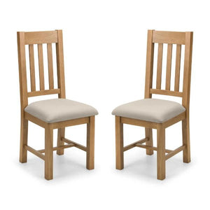 Hereford Solid White Oak Dining Chairs Set of 2 with Taupe Linen Upholstered Seats, Slatted Back, Waxed Finish, Wooden Dining Chair Pair - Sleek Furniture
