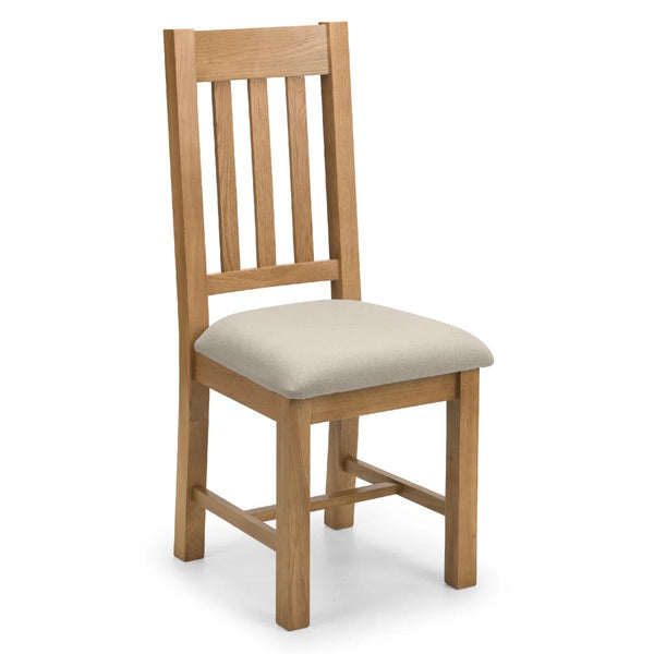 Hereford Solid White Oak Dining Chairs Set of 2 with Taupe Linen Upholstered Seats, Slatted Back, Waxed Finish, Wooden Dining Chair Pair - Sleek Furniture